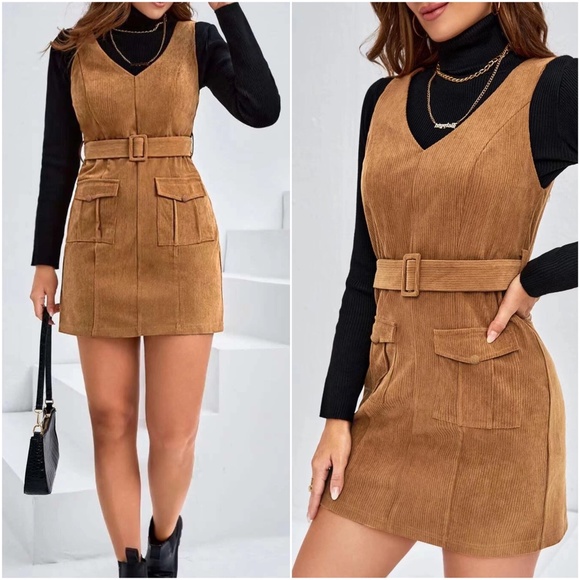 Minimalist Zipper Pocket Corduroy Dress - Picture 2 of 3